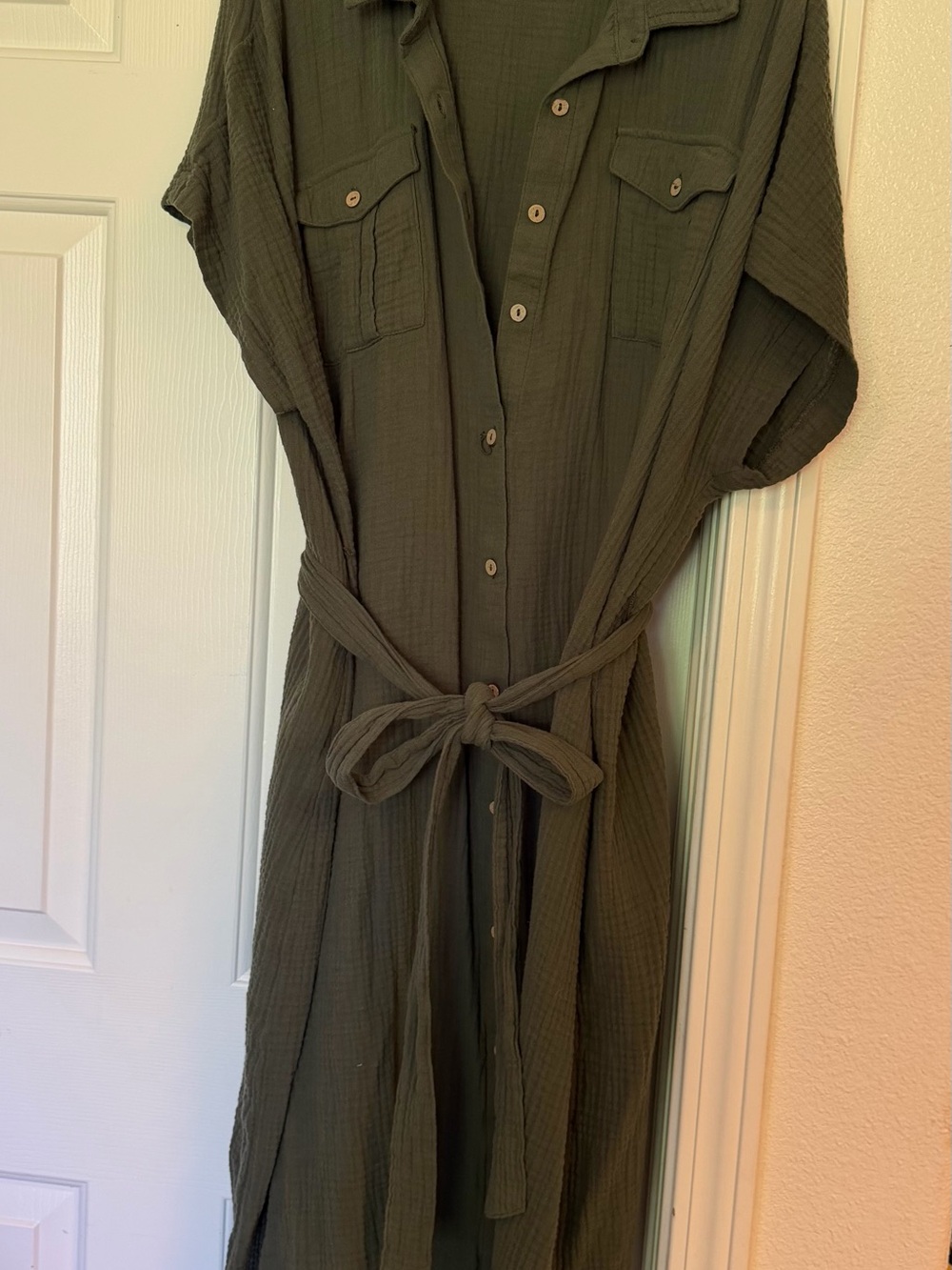 torrid Olive Button-Front Tie-Waist Maxi Dress